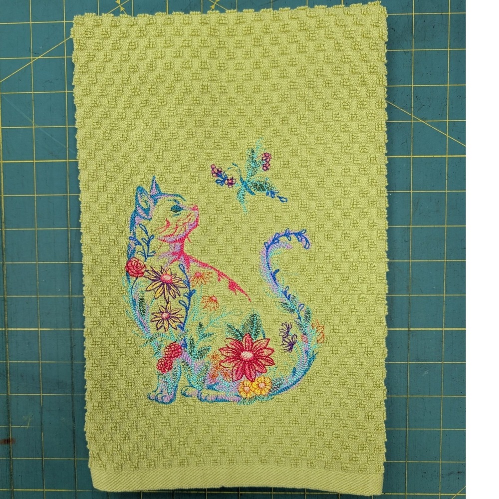Flower Power Cat Kitchen Bath Bar Hand Towel